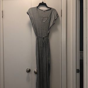 Splendid Gray Cotton Maxi Dress with Tie